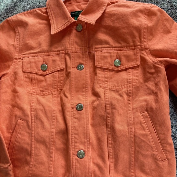 Vtg Ralph Lauren Womens Jacket Denim Orange Small Petite Rustic Cropped 19301x - Picture 3 of 11